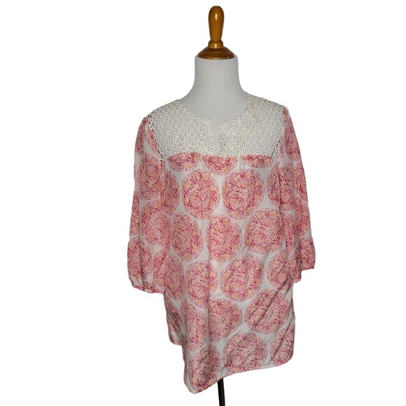 Calypso St. Barth Target Silk Blouse Crochet Pink Medallion Women Medium - Picture 2 of 13